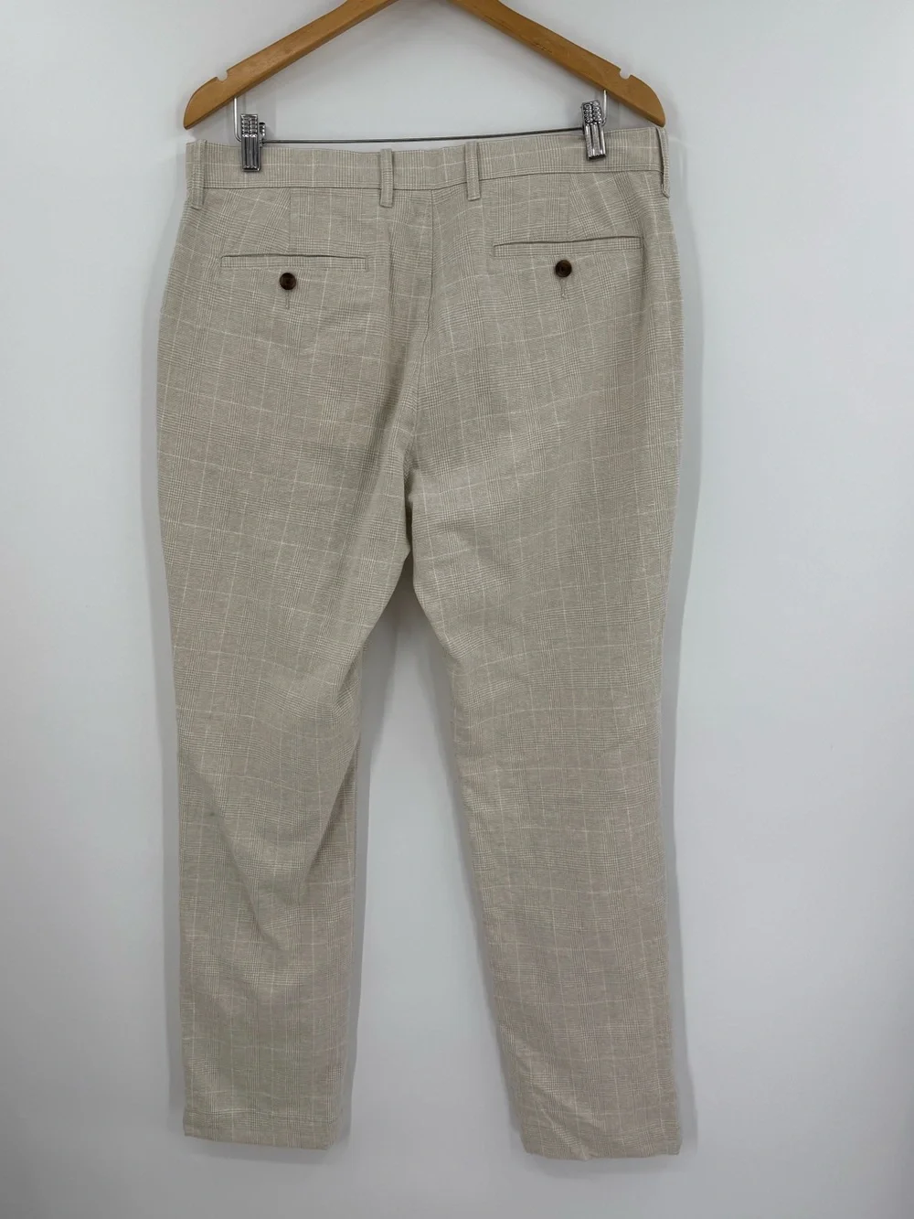 J.Crew Straight Fit Linen Cotton Pant | Natural White Glen Plaid | 34x30